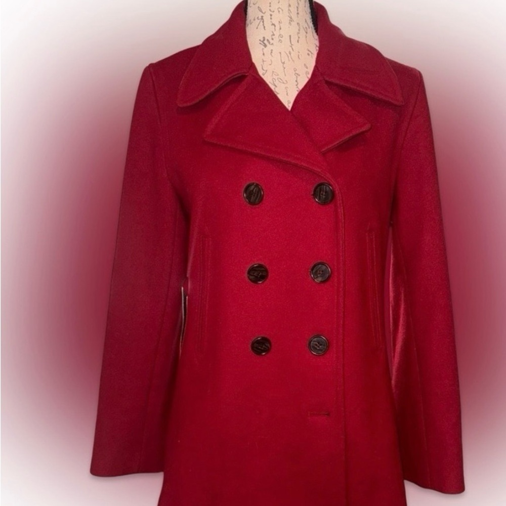 J. Crew Crimson Double-Breasted Wool Pea Coat